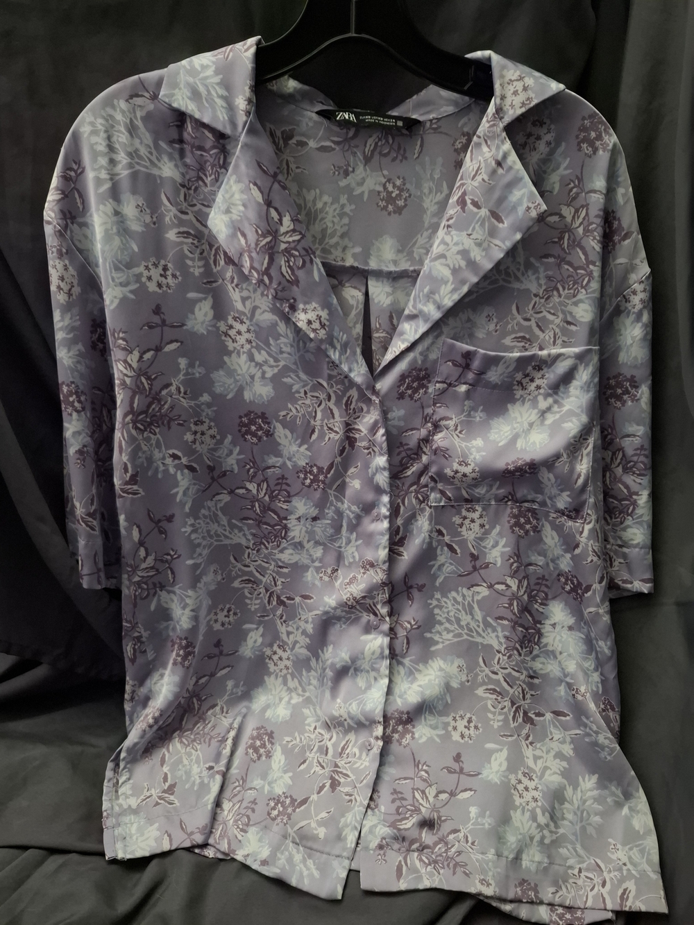 ZARA Lavender Floral Print Light fabric Button-Front Top Size XS